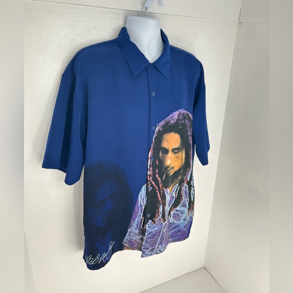 Bob Marley Vintage Dragonfly Shirt XXL Blue Rasta Reggae All Over Big Print VTG - Picture 3 of 13